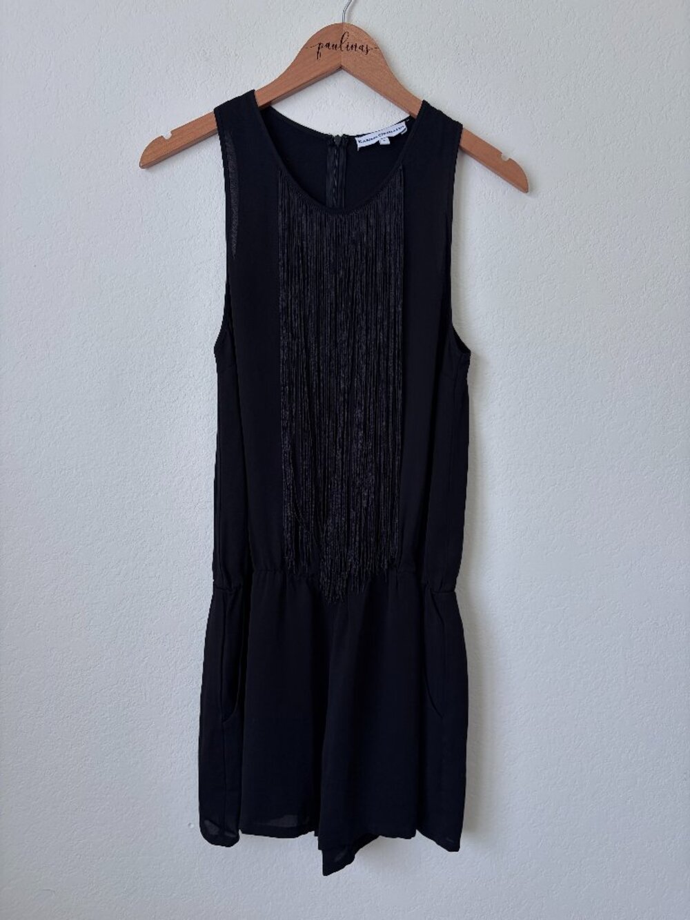 Karina Grimaldi Romper Womens Large Black Fringe Sleeveless Flapper Festival L